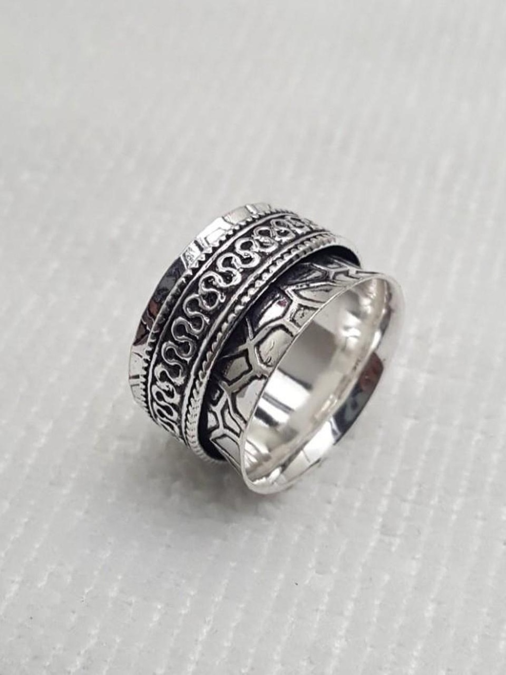 925 Silver Textured Spinner Ring Band